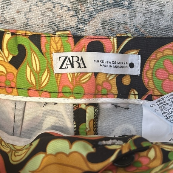 Zara Jacquard Floral Tropical Print Flare Mid Rise Stretch Trouser Pants - Picture 10 of 13